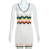 EVE Contrast Color Sleeveless Knits Mini Dress XEF-45315