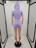 EVE Solid Color Fashion Hoodies Shorts Two Piece Set YIM-074