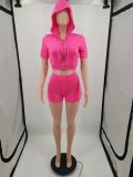 EVE Solid Color Fashion Hoodies Shorts Two Piece Set YIM-074