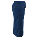 EVE Plus Size Button Fake Pocket Denim Skirt GDAM-048