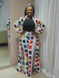 EVE Casual Print Long Split Coat Two Piece Pants Set NY-10771
