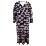 EVE Plus Size Long Sleeve Print Split Maxi Dress GDAM-013