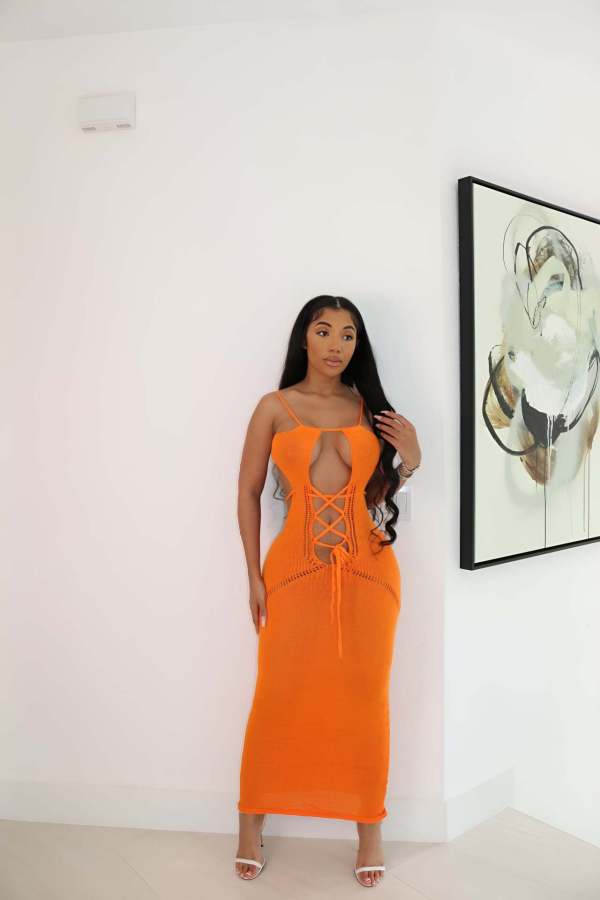 EVE Sexy Tie Up Hollow Out Backless Knit Maxi Dress MDF-5398