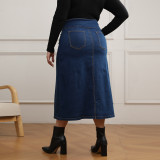 EVE Plus Size Button Fake Pocket Denim Skirt GDAM-048