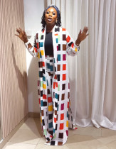 EVE Casual Print Long Split Coat Two Piece Pants Set NY-10771