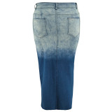 EVE Plus Size Denim Woven Gradient Split Half Body Skirt GDAM-8011