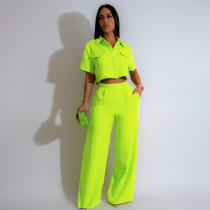 EVE Solid Lapel Short Sleeve Wide Leg Pants Casual Set SFY-441