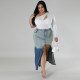 EVE Plus Size Denim Woven Gradient Split Half Body Skirt GDAM-8011