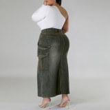 EVE Plus Size Fashion Denim Split Half-body Skirt GDAM-8007