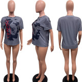 EVE Short Sleeve Print Loose T Shirt BGN-345