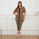 EVE Plus Size Knits Stripe Print Short Sleeve Midi Dress GDAM-218362