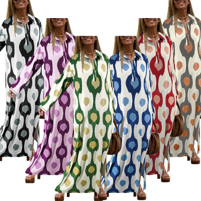 EVE Plus Size Print Lapel Split Loose Maxi Dress GDAM-014