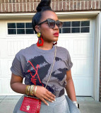 EVE Short Sleeve Print Loose T Shirt BGN-345