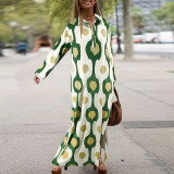 EVE Plus Size Print Lapel Split Loose Maxi Dress GDAM-014