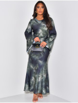 EVE Loose Printed Casual Satin Long Dress LS-0406