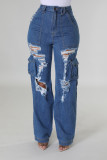 EVE Loose High-waisted Holes Jeans LX-6975