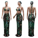 EVE Sexy Print Tie Up Lingerie And Skirt Two Piece Set CYA-901197