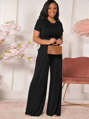 EVE Short Sleeve Tops Wide Leg Pants Two Piece Set MIL-T115