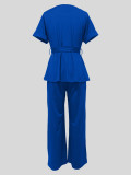EVE Solid Color Strappy Top Wide Leg Pants Casual Set MIL-T110