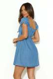 EVE Chest Hollow Out Tie Up Bubble Sleeve Denim Dress GYAN-16862