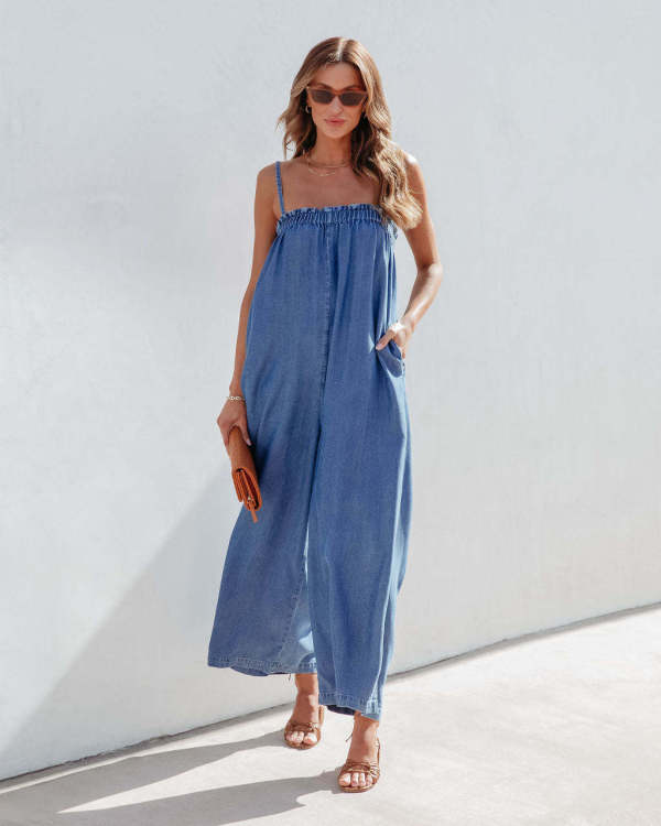 EVE Summer Loose High Waist Fashion Denim Sling Jumpsuit GYAN-3267