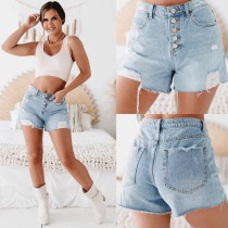 EVE Casual Washed Holes Denim Shorts GYAN-8102