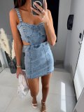 EVE Sexy Sling Backless Hollow Out Denim Dress GYAN-16835