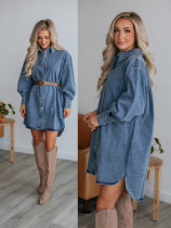 EVE Button Down Long Sleeve Denim Midi Dress GYAN-3298