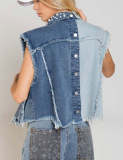 EVE Spliced Beaded Loose-fitting Denim Jacket GYAN-3285