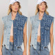 EVE Spliced Beaded Loose-fitting Denim Jacket GYAN-3285