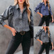 EVE Lapel Long Sleeve Fashion Denim Shirt GYAN-657