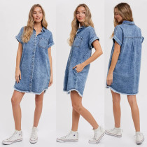 EVE Loose Cardigan Denim Short Sleeve Midi Dress GYAN-16805