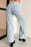 EVE Ripped Chain Patchwork Denim Straight Pants GYAN-3266