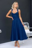 EVE Solid Color Waist-slim Denim Sling Maxi Dress GYAN-3237