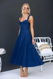 EVE Solid Color Waist-slim Denim Sling Maxi Dress GYAN-3237