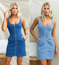 EVE Sleeveless Zipper Denim Midi Dress GYAN-16842