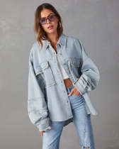 EVE Long Sleeve Lapel Denim Shirt Coat GYAN-32131