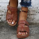 EVE Retro Slope Heel Thick Bottom Leather Sandals GYUX-065