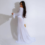 EVE V Neck Solid Color See Through Maxi Dress CYA-901194