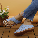 EVE Clip Toe Hollowed Out Studded Flower Slope Heel Slippers GYUX-588