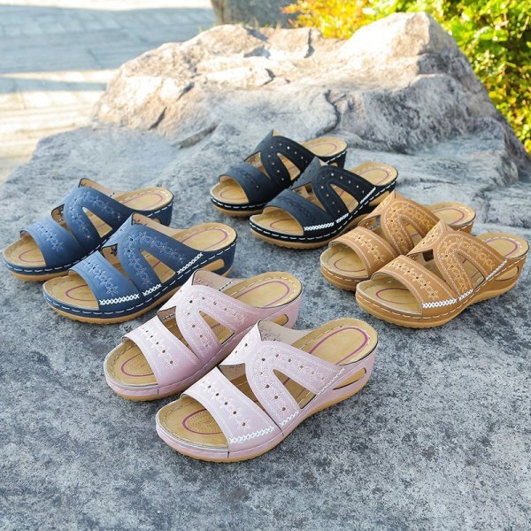 EVE Embroidered Slope Heel Fish Mouth Sandals GYUX-63541