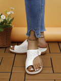 EVE Clip Toe Hollowed Out Studded Flower Slope Heel Slippers GYUX-588