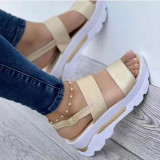 EVE Wide Side One Strap Thick Bottom Slope Heel Sandals GYUX-312321