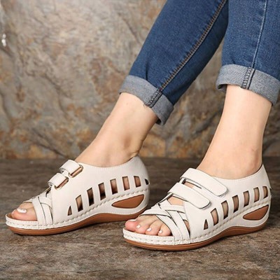 EVE Hollow Out Velcro Slope Heel Sandals GYUX-293