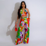 EVE Print Tie Up Backless Top Two Piece Pants Set CYA-901196