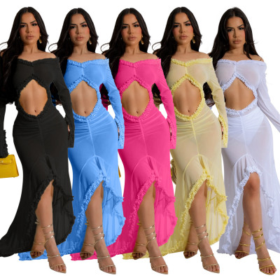 EVE V Neck Solid Color See Through Maxi Dress CYA-901194