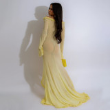 EVE V Neck Solid Color See Through Maxi Dress CYA-901194