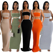 EVE Solid Color Sleeveless Sling Split Maxi Dress CYA-901205
