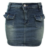 EVE Washed Denim Slim Pocket Skirt WAF-77666