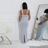 EVE Solid Color Sleeveless Sling Split Maxi Dress CYA-901205